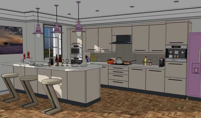 SketchUp kitchen - image generated using SketchUp's built-in renderer