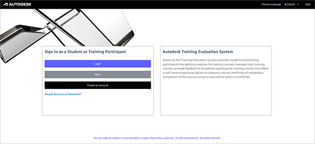 Autodesk Education login screen