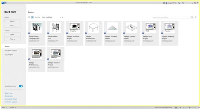 Revit Home page