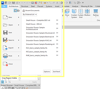 Revit's File menu